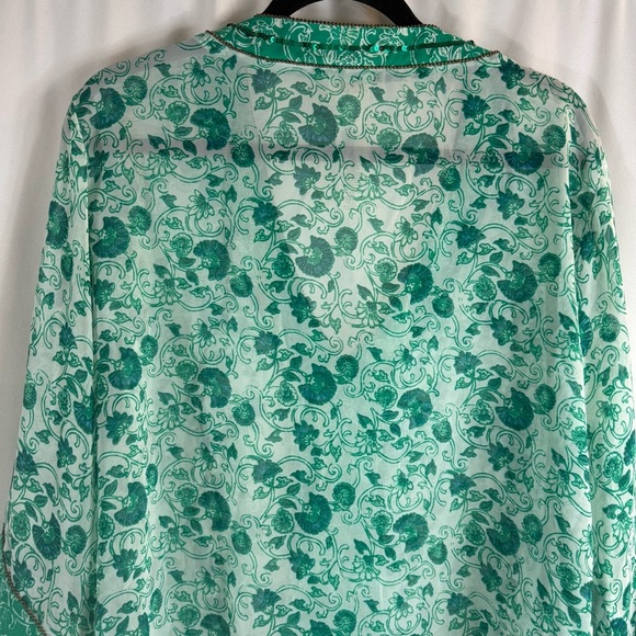 Chico's Teal Floral Sheer Blouse size: 1 - Picture 10 of 12